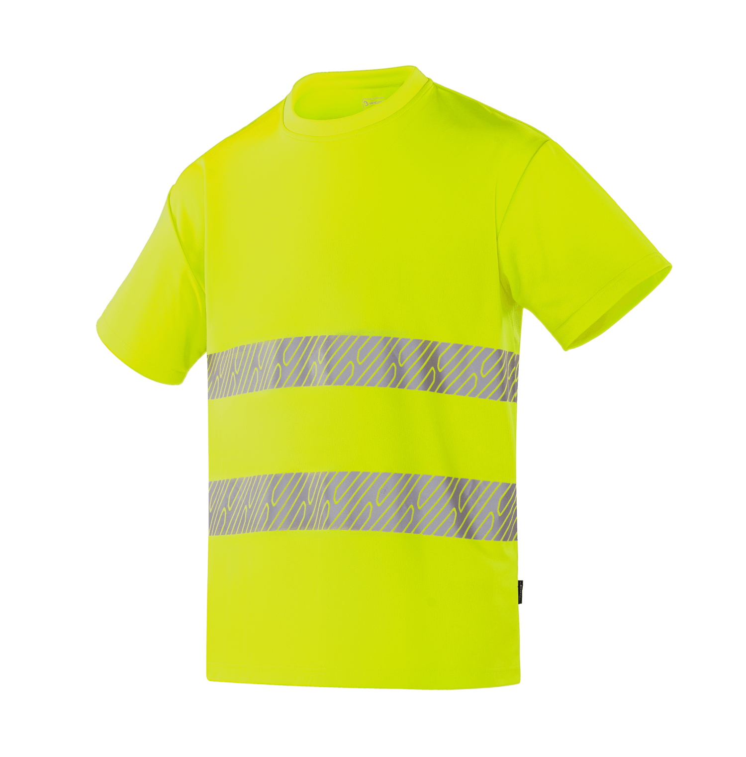 MALAGA WT203 fluorescent yellow hi-vis T-shirt with 6cm & 7cm patterned heat transfer reflective tapes